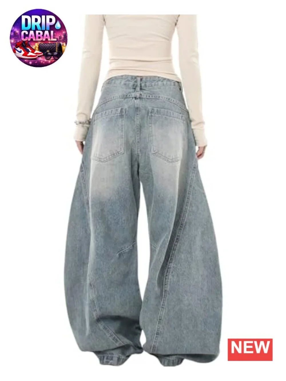 Baggy Barrel Jeans Wide Leg Low Rise Denim Pants Women Vintage